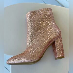 Champagne gold rhinestone bedazzled ankle boots